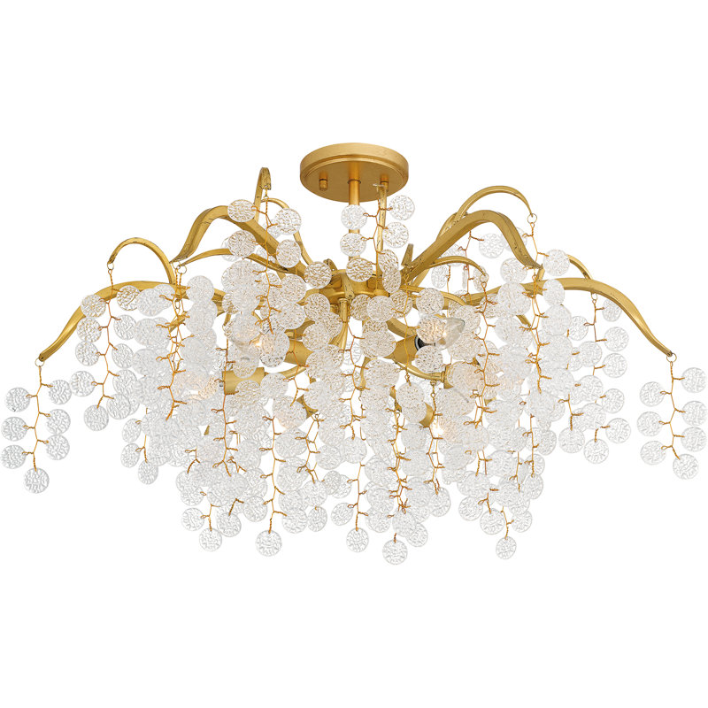 Keasha 6-Leaf Semi-Flush Mount, Brushed Gold