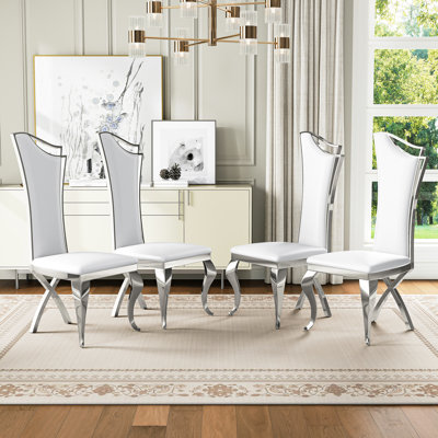 48" Dining Chair Set, Streamlined High Back Leatherette Armless Chairs, Curved And X-Shaped Stainless Steel Legs