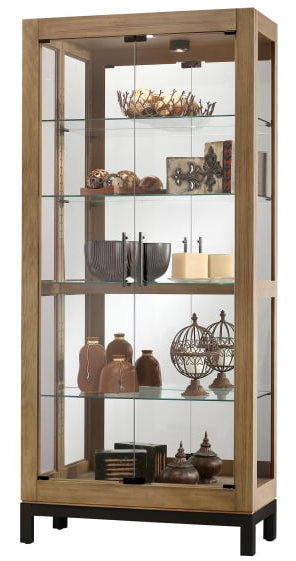 Quinn Lighted Curio Cabinet, Natural Finish