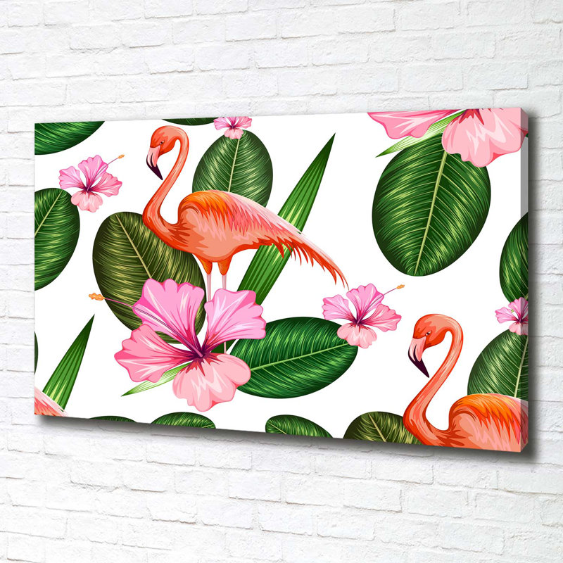 Flamingos And Plants - No Frame Print on Canvas