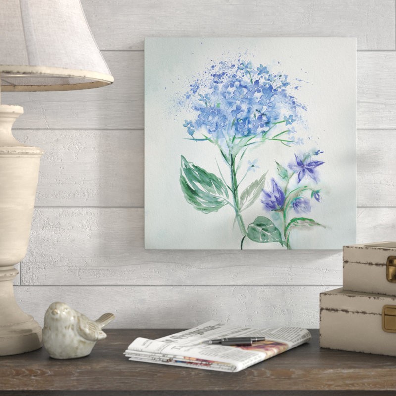 «Blue Flower Wash I», reproduction de peinture à l'huile, H 16 po x l 16 po x P 1,5 po, Toile tendue