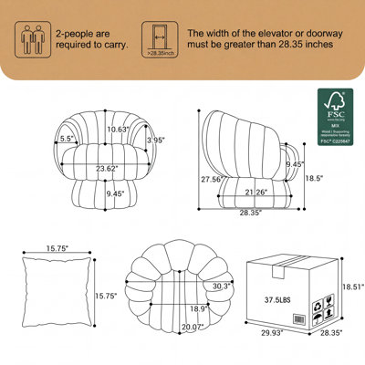 Fauteuil demi-tonneau rembourré rembourré avec coussin