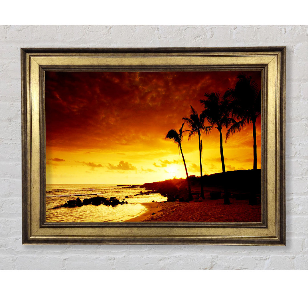 Gerahmtes Wandbild Caramel Palm Tree Sunset