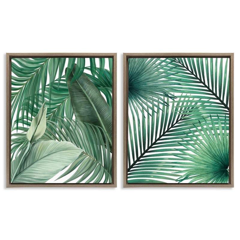 Layered Clean Tropics Plants 2pc Floating Frame Set, design by Unknown, Montalcino Elm Floater Frame, 21" H x 17" W