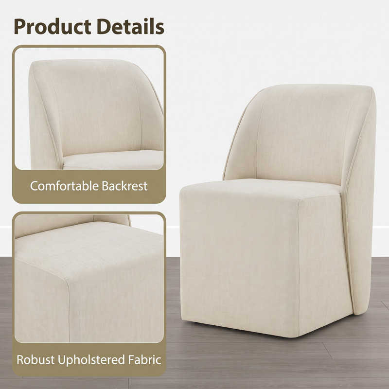 Fully Upholstered Dining Chair with Casters, Linen