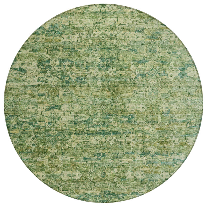 Machine Washable Indoor/Outdoor Hashlamoun ACN2324 Ikat Rug, Round 8'