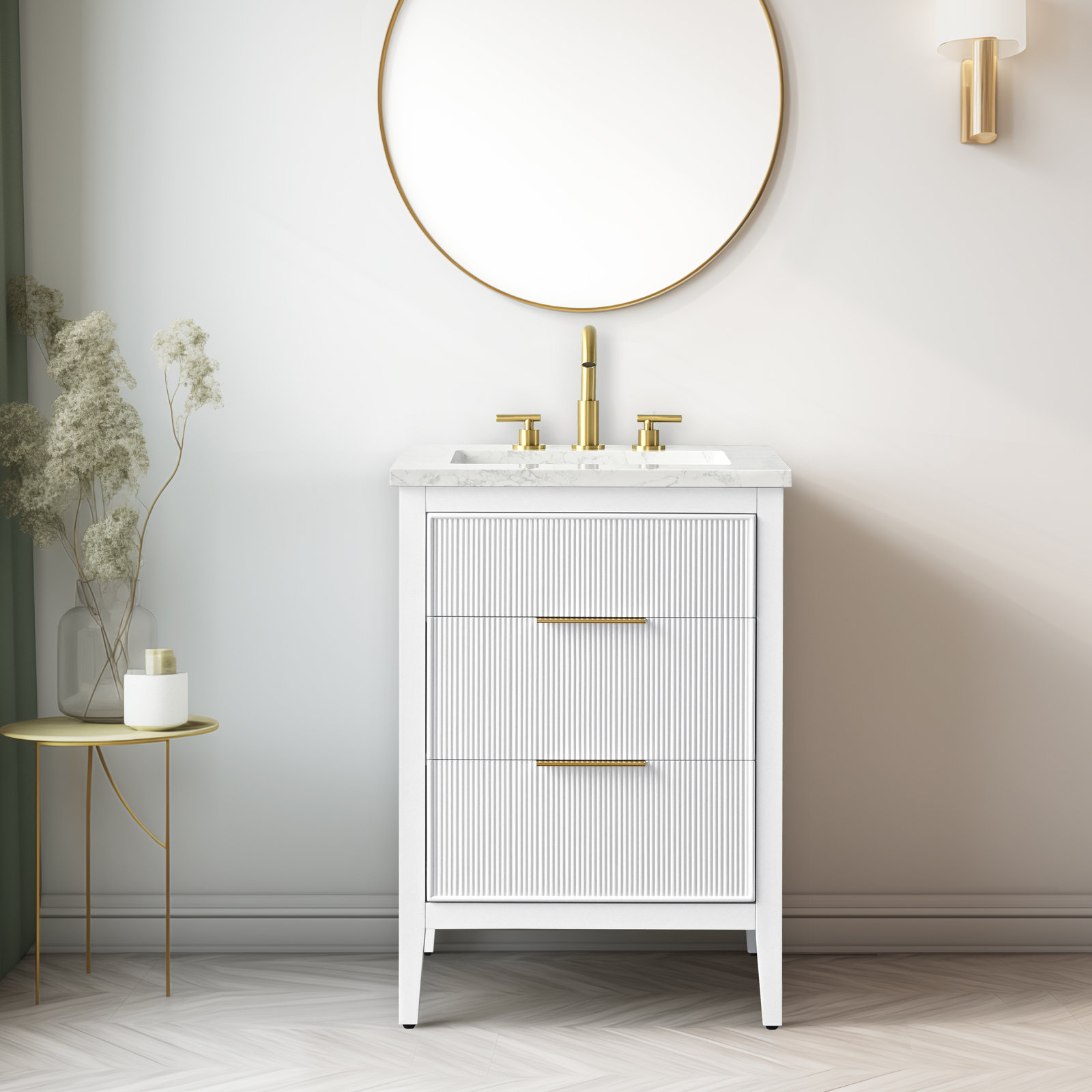 Bilroy 24" Oak Single Bathroom Vanity, White