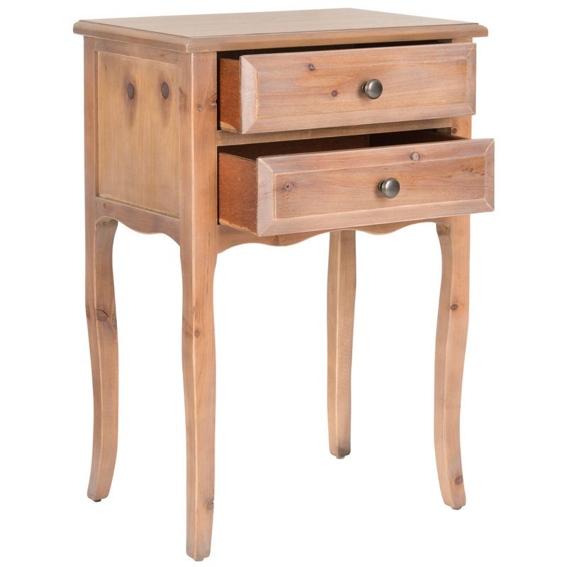 Table de chevet en bois massif à 2 tiroirs Bhavishya, Érable rouge