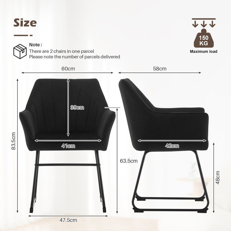 48cm H Upholstered Metal Armchair, Black