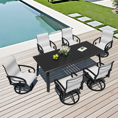 Patio Dining Set with  Aluminum Dining Table and Sunbrella Swivel Rocking Dining Chairs (Set of 7)