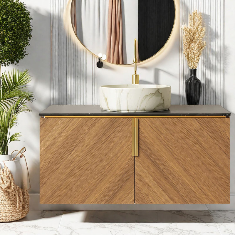 Meuble-lavabo moderne peu encombrant avec lavabo, comptoir en marbre et lavabo en céramique