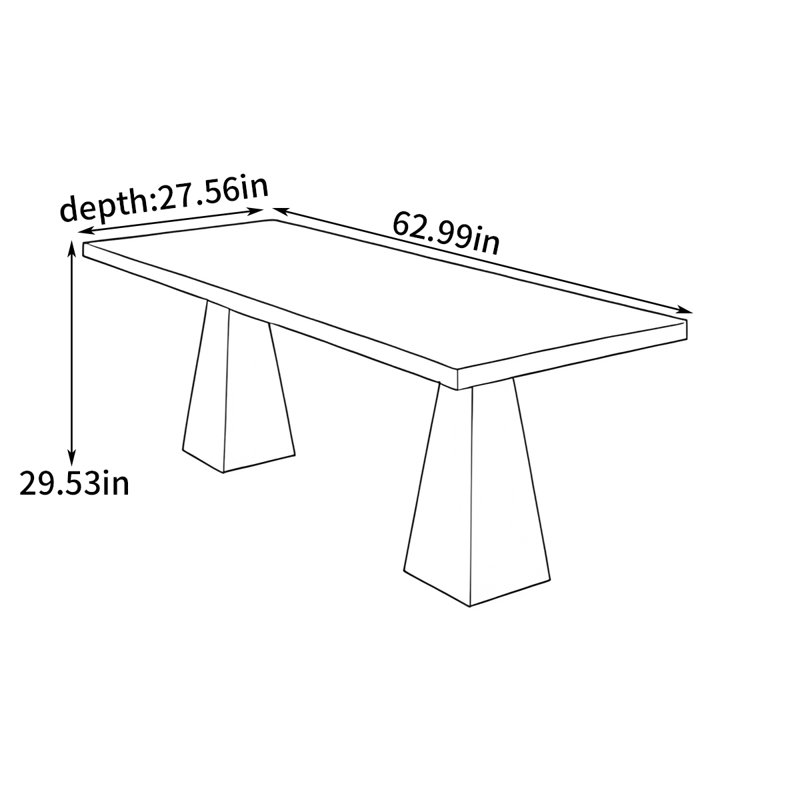 Simple rectangular large dining table, 29.53"H x 62.99"L x 27.56"W
