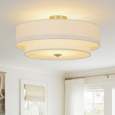 Plafonnier semi-encastré cylindrique en tissu 4 lumières