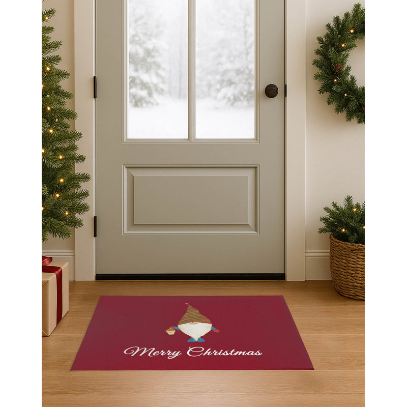 Paillasson Merry Christmas Gnome, Rouge canneberge, L 48 po x L 72 po