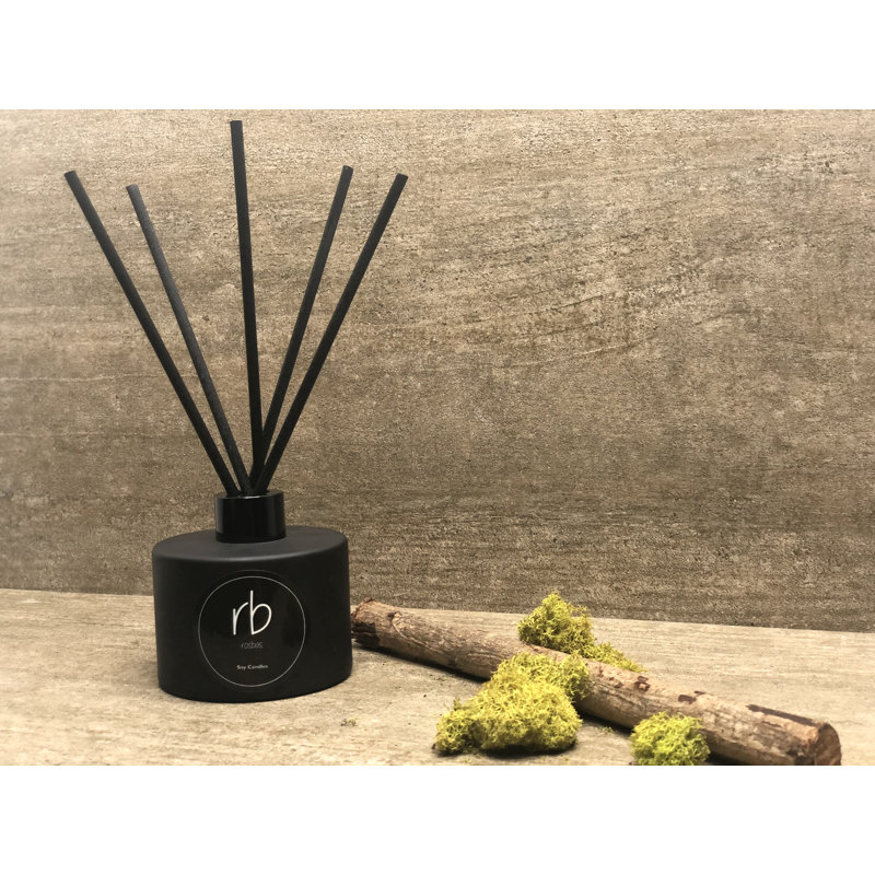Reed Diffuser Set and Sticks, Scented, Peppermint and Eucalyptus, Black