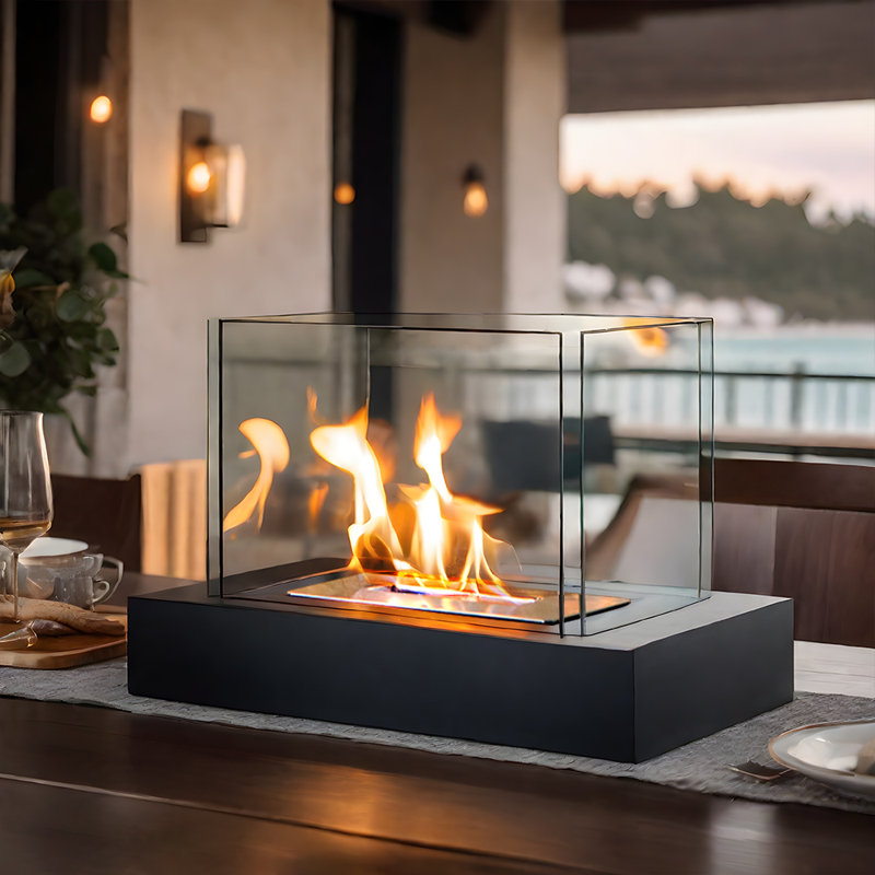 Elianagrace Bio-Ethanol Outdoor Tabletop Fireplace with Flame Guard