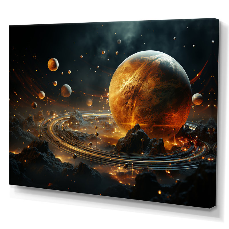 Art mural mural jaune et noir avec ceinture d'astéroides IV, Toile tendue, H 12 po x l 20 po x P 1 po