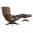 28" Black and Light Brown Tufted Genuine Leather Lounge Chair With Ottoman