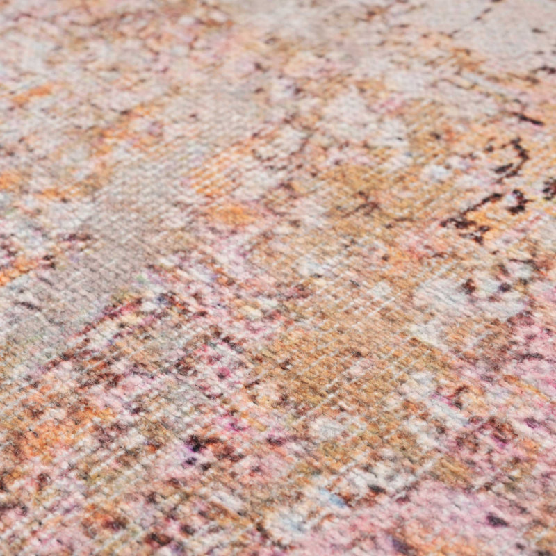 Machine Washable Beige Bronze Modern Abstract Distressed Living Room Area Rug, Rectangle 60 x 110cm