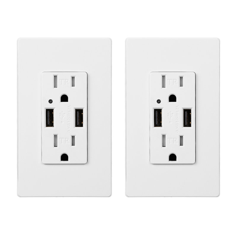 15A Tamper-resistant Receptacles Socket USb Outlets, Wall Plate Included, White