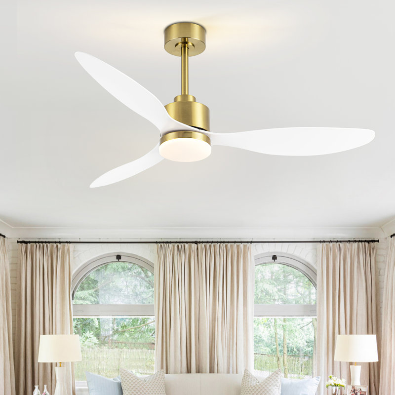 Loritta 3-Blade Ceiling Fan with Light, 52" Wide, Gold with White Blades