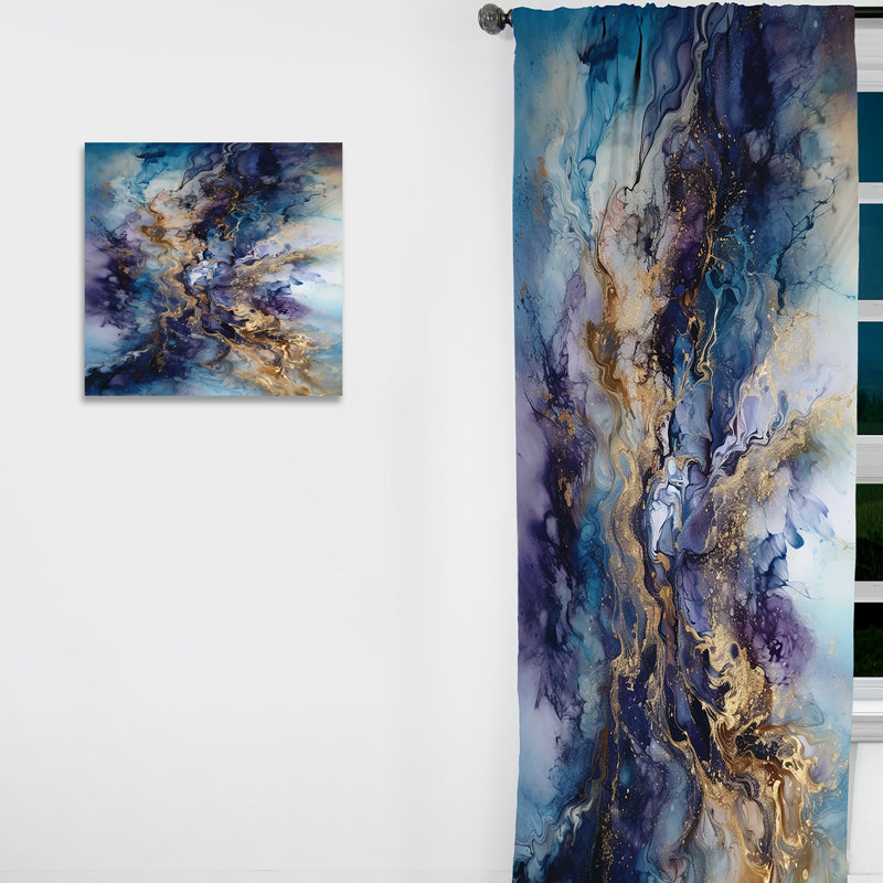 Encre liquide captivante liquide mauve doré I - Rideau moderne - Velours obscurcissant - 1 panneau, L 52 po x L 63 po