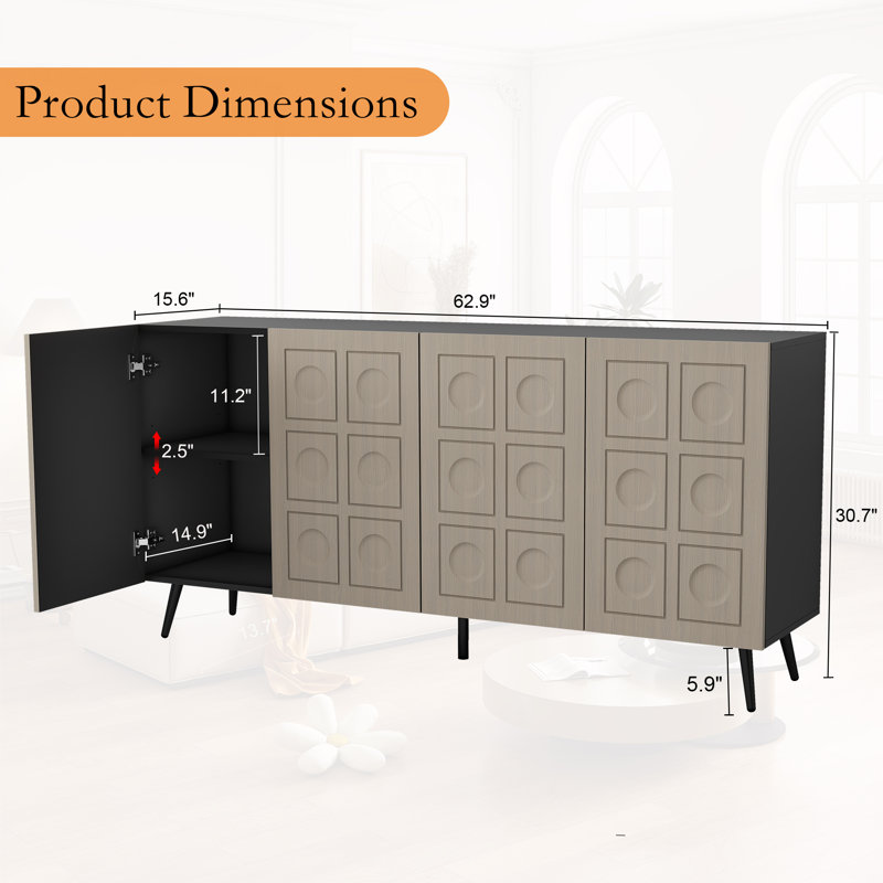 Buffet de rangement 63 'avec portes et tablettes Jeorgie