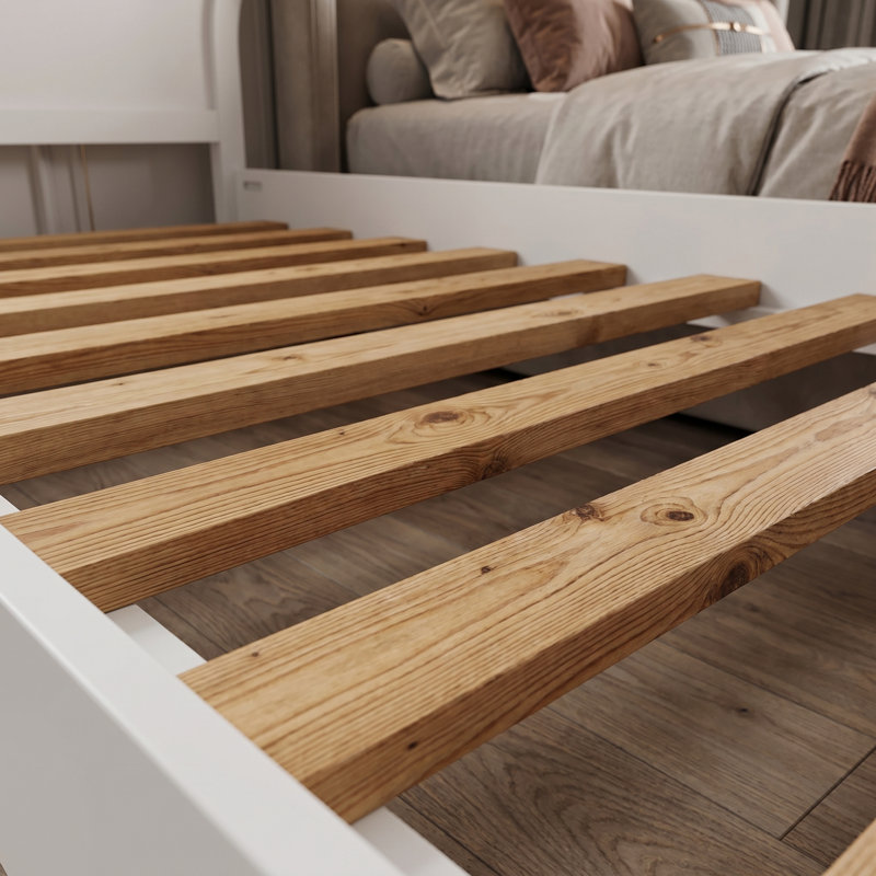 Base de lit plateforme en bois de pin massif avec tête de lit | Simple / double | Finition blanche | Aucun sommier tapissier requis | Assemblage durable et facile