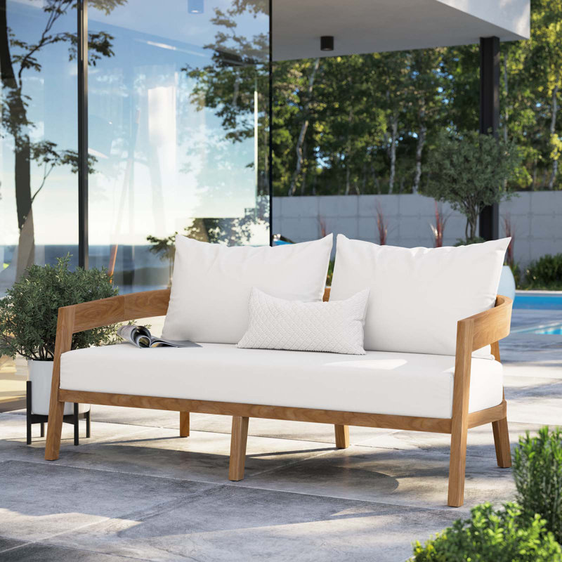 Causeuse d'extérieur en bois de teck Brisbane par Modway, Blanc