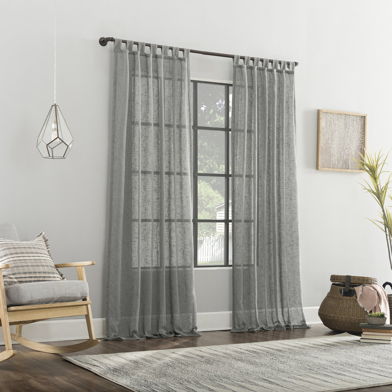 Holtz Linen Burlap Weave Linen Blend Sheer Tab Top Curtain Panel, Sterling Gray, 50" W x 96" L