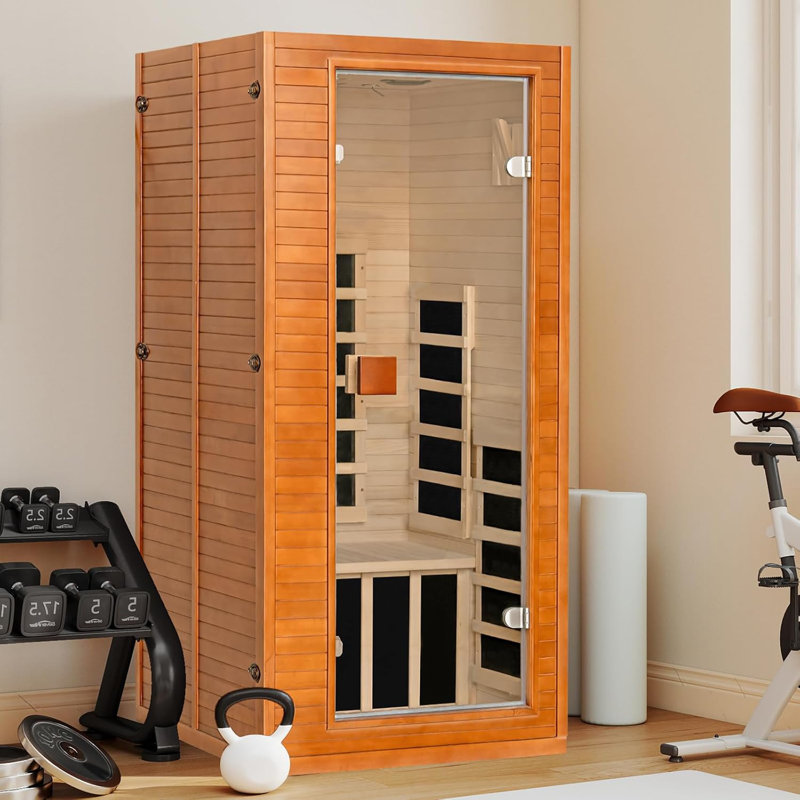 1 Person Canadian Hemlock Infrared Sauna, 660&850nm Full Spectrum Red Light, 7 Heaters 1290W Fast Heat-Up, Indoor Home Gym 31.530.367"