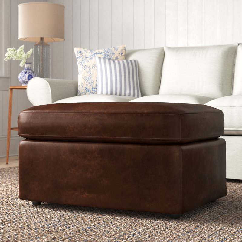 Savannah Leather Ottoman, Bistro Rustic Genuine Leather