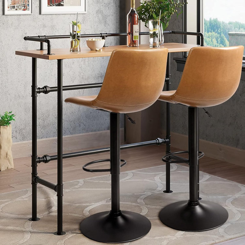 Ensemble de 4 tabourets de bar réglables, Brun, 4