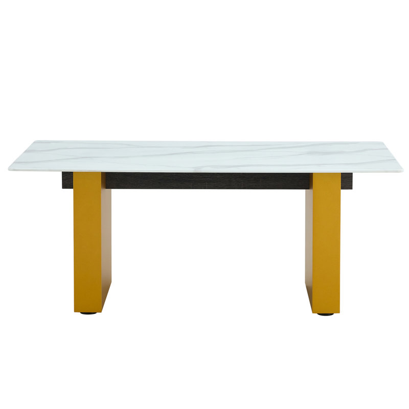 Modern Minimalist  Tempered Glass With Sticker Desktop Coffee Table And Dining Table, Paired With Golden MDF Decorative Columns. Computer Desk. Game Table. CT-1546