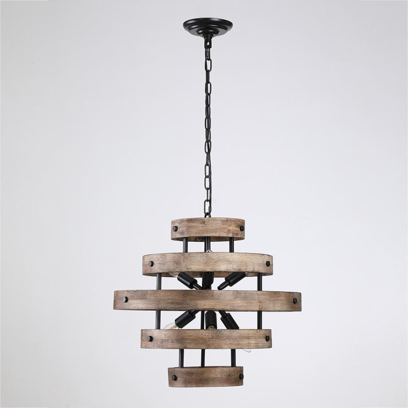 Daphine 6 - Light Wood Lantern 5-Tier Geometric Chandelier