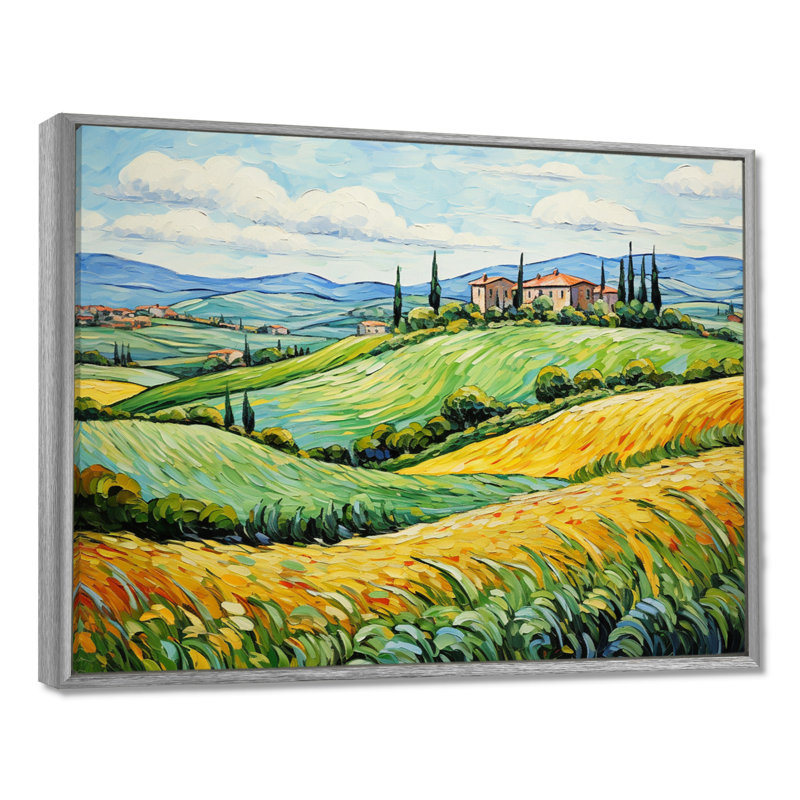 Vangogh Rolling Hills III - Vangogh, reproduction d'art sur toile, H 34 po x l 44 po x P 1,5 po, Encadrement argenté