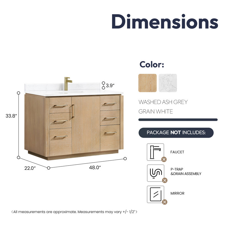 San 48'' Washed Ash Gray Single Bathroom Vanity