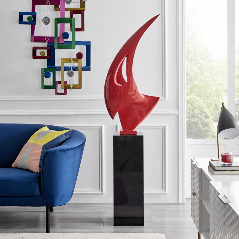 Sculpture Haldis moderne en résine et panneau de fibres à densité moyenne, Rouge / noir, H 68 po x l 8 po x P 10 po