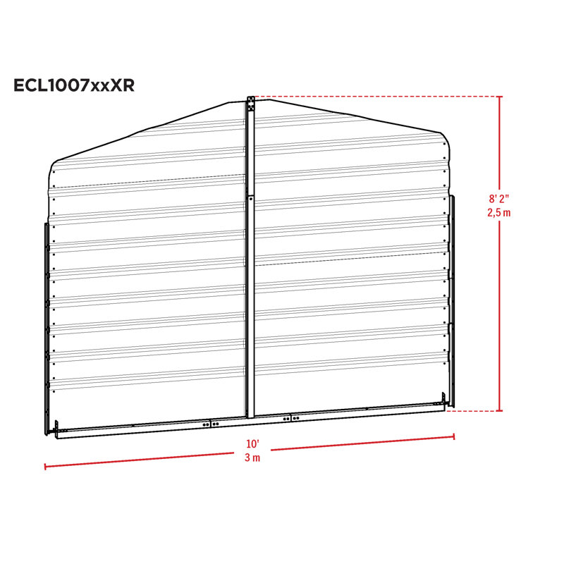 Ensemble mural arrière 10 x 7 pour abri d'auto en acier, Gris, H 98,4 po x l 120 po x P 0,88 po