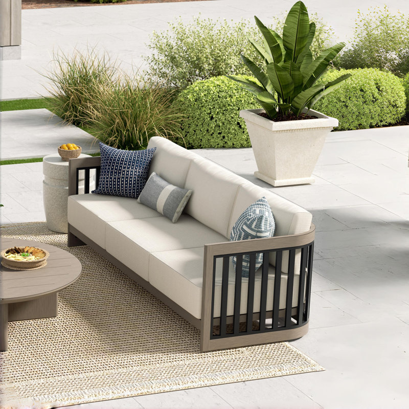 Sereno Patio Aluminum Sofa With Cushions, Black/Gray
