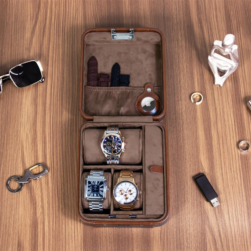 Watch Case With Combination Lock- 4 Watch Travel Case Storage Organizer, PU Leather Waterproof Portable Watch Box, Ring And Watch Storage, Fits All Wristwatches & Smart Watches Up To 50Mm
