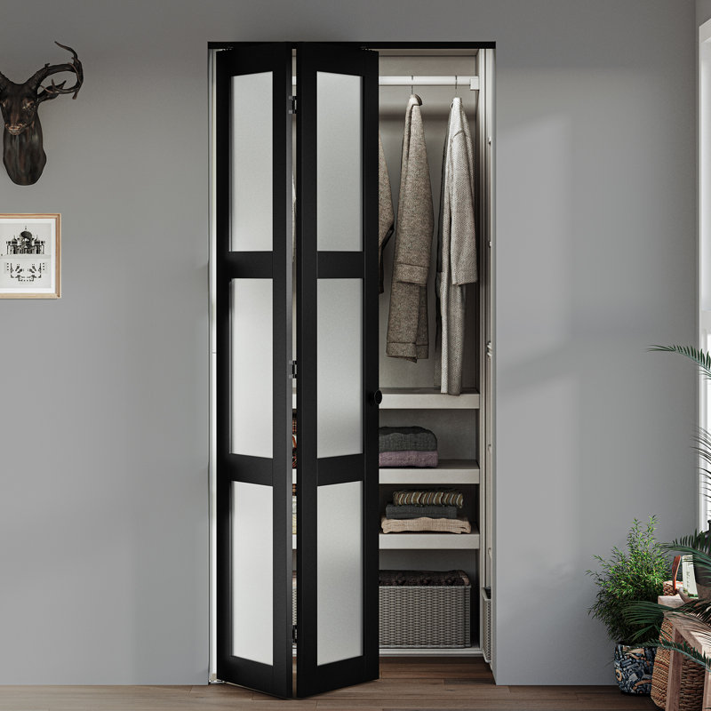 3-Lite 78" Frosted Glass Bi-fold Doors with Installation Hardware Kit for 80" Door Opening Height, 36" x 80"