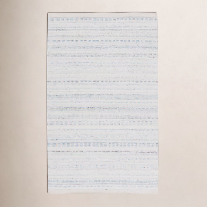 Tapis d'intérieur / extérieur bleu clair / ivoire tissé à la main Finian, Rectangle 8 pi x 10 pi