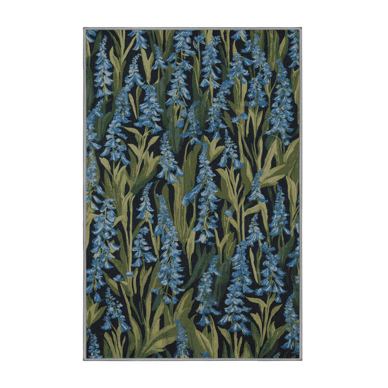 Tapis gris botanique lavable à la machine, Rectangle de 5 pi x 8 pi