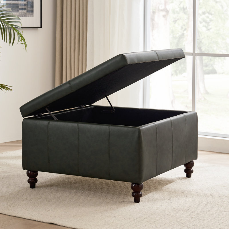 Aimee-Lee Faux Leather Ottoman, Dark Green