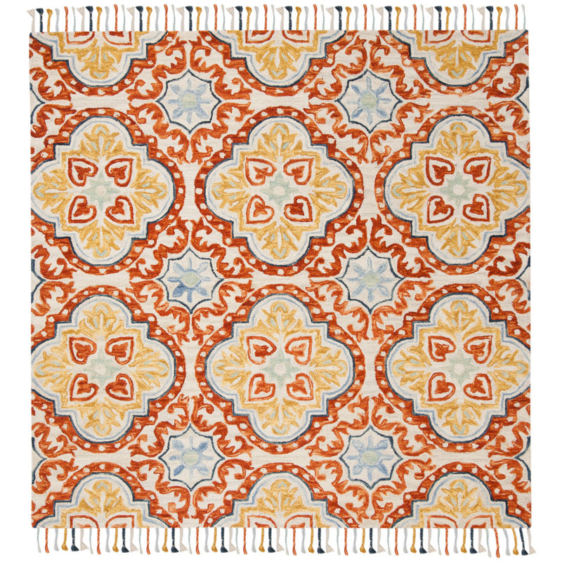 Vahakn Hand Tufted Wool Floral Rug, Square 5'