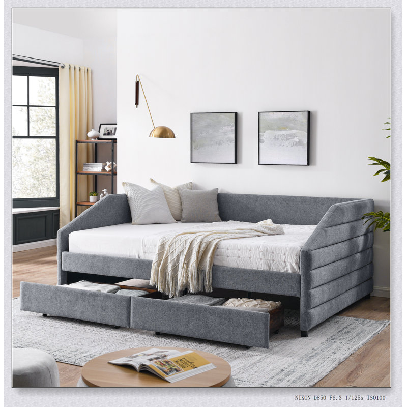Daybed with Two Drawers Upholstered Sofa Bed