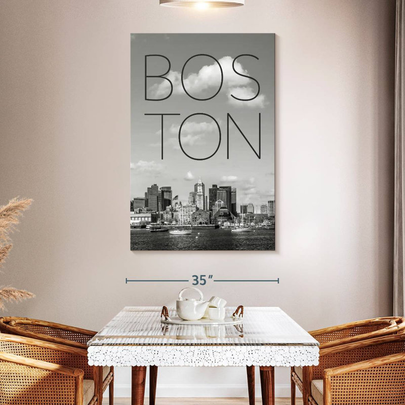 Aime Boston Skyline North End et quartier des affaires et texte, H 39 po x l 26 po