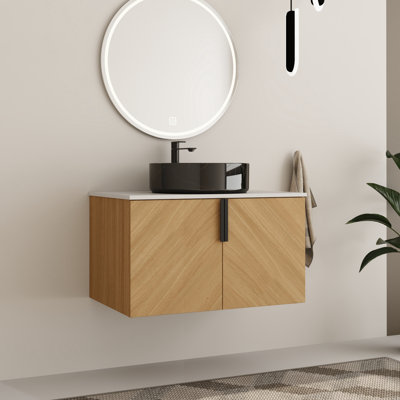 Caldicot 30'' Wall-Mounted Single Bathroom Vanity with Engineered Stone Top and Ceramic Vessel Sink