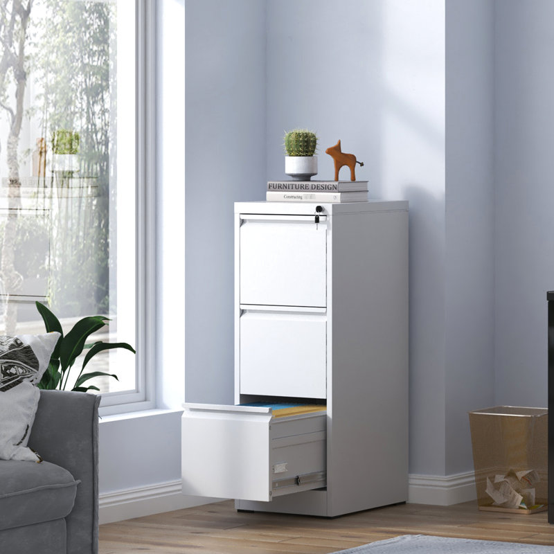 3 Steel File Cabinet, For Office/Home, , Full Extension Drawers, Tilt, Accommodates Multiple Types Lockable 3 Drawer Metal Vertical Home Office Use, Steel, Finish, Quiet Tilt Feature